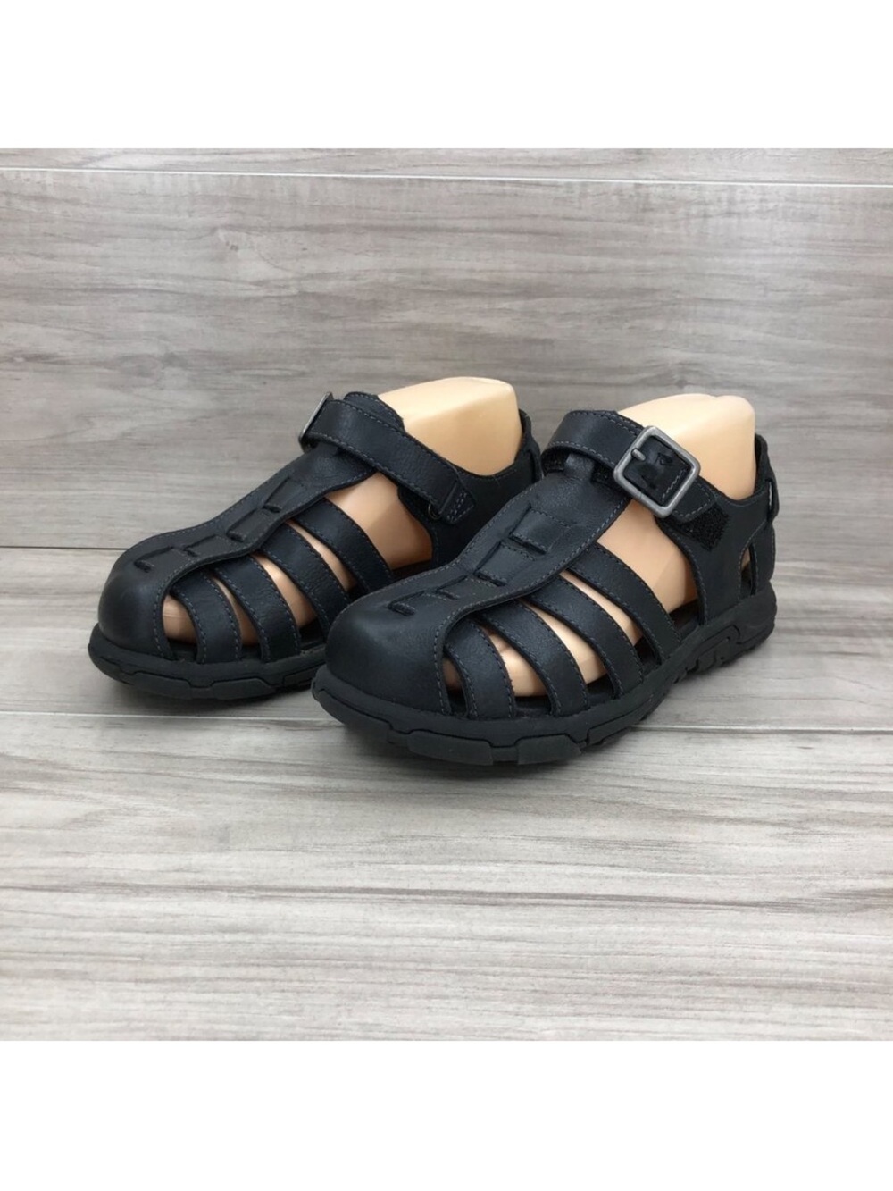 Umi Carsten Fisherman Sandals Kids 2 Black Leather Hook and Loop Shoes